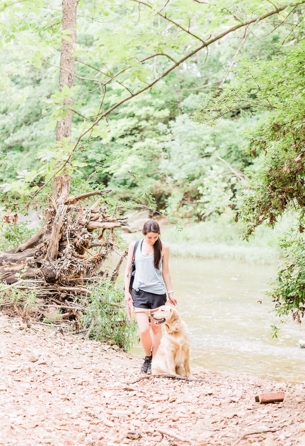Cute golden retriever puppy hiking, hiking lunch ideas, what to pack on hiking lunch, healthy hiking lunch, Poland Spring Origin Natural Spring Water at Walmart, Summer Adventuring: How to Plan the Perfect Hiking Picnic by popular midwest blogger Stephanie Ziajka from Diary of a Debutante, Columbia MO hiking