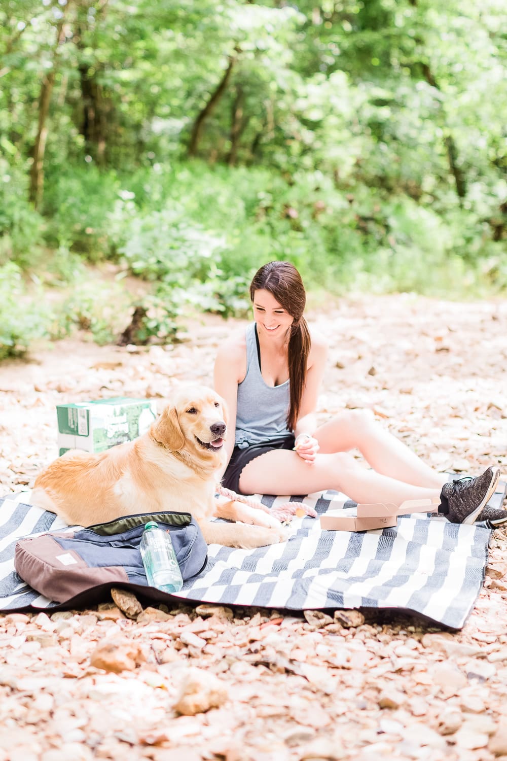 Cute golden retriever puppy hiking, hiking lunch ideas, what to pack on hiking lunch, healthy hiking lunch, Poland Spring Origin Natural Spring Water at Walmart, Summer Adventuring: How to Plan the Perfect Hiking Picnic by popular midwest blogger Stephanie Ziajka from Diary of a Debutante, Columbia MO hiking