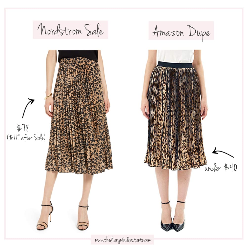 Halogen Pleated Leopard Midi Skirt dupe on Amazon, Nordstrom Anniversary Sale Dupes on Amazon: The Ultimate 2019 List by popular affordable fashion blogger Stephanie Ziajka from Diary of a Debutante