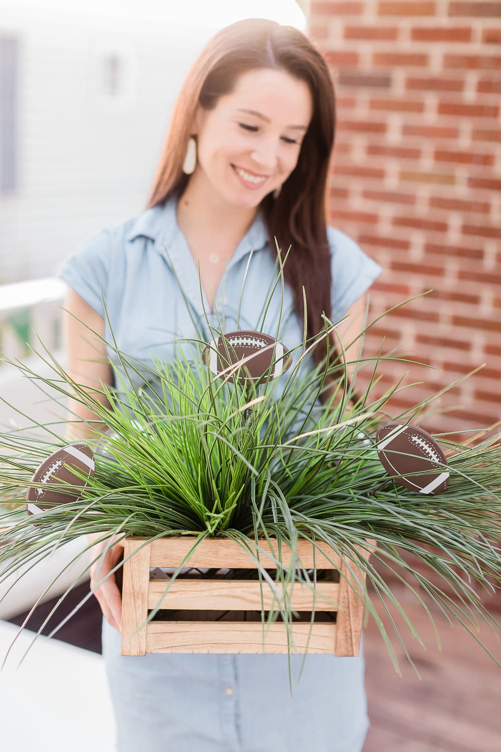 DIY Game Day centerpiece by popular DIY blogger Stephanie Ziajka on Diary of a Debutante, DIY football centerpiece ideas, DIY game day centerpiece ideas, faux grass centerpiece