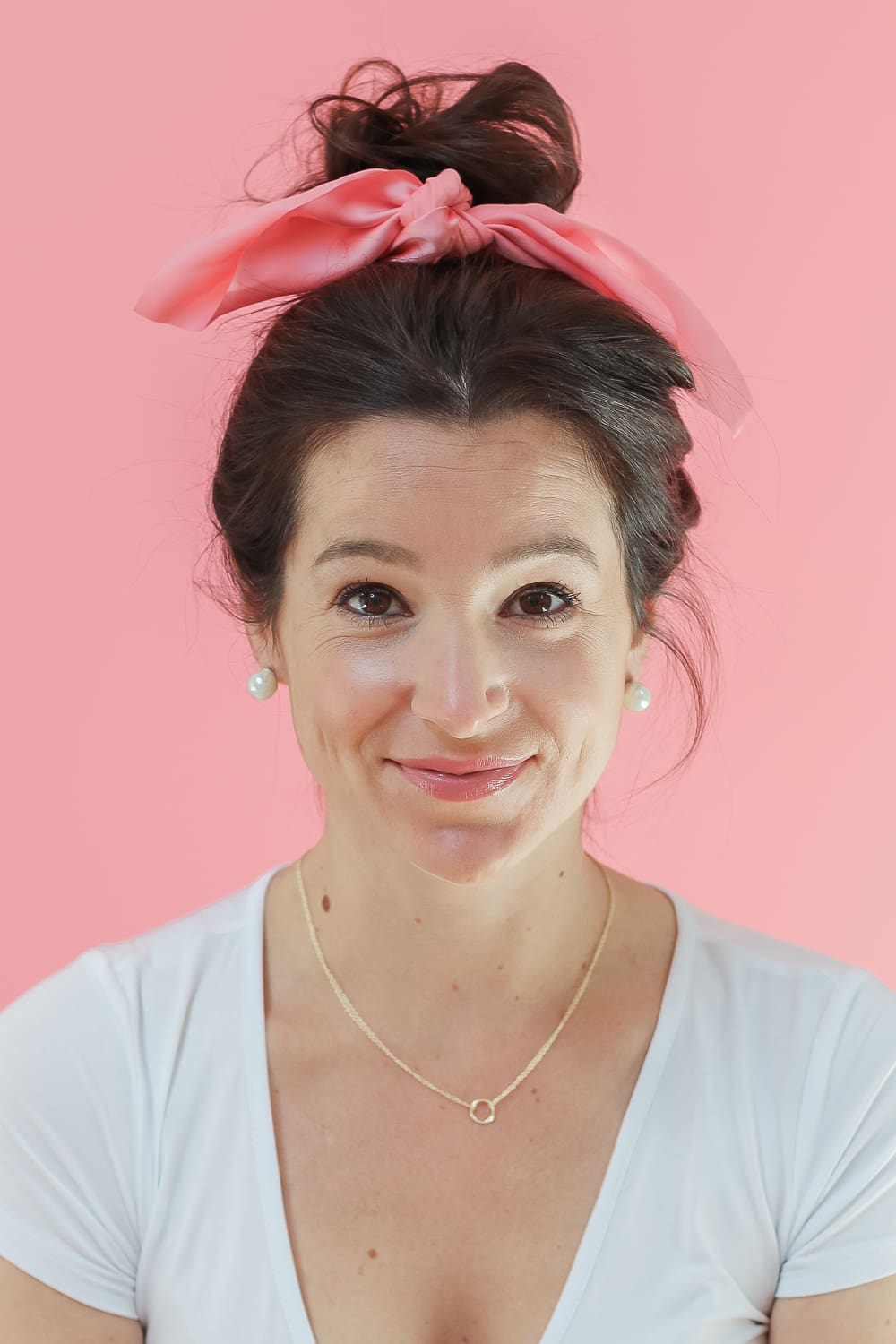 How to Wear Hair Scarves: 3 Easy-to-Wear Hairstyles + Fall Hair Refresh by popular beauty blogger Stephanie Ziajka on Diary of a Debutante, ways to wear hair scarves, how to wear a scarf in your hair, pink hair scarf, messy bun hair scarf hairstyle