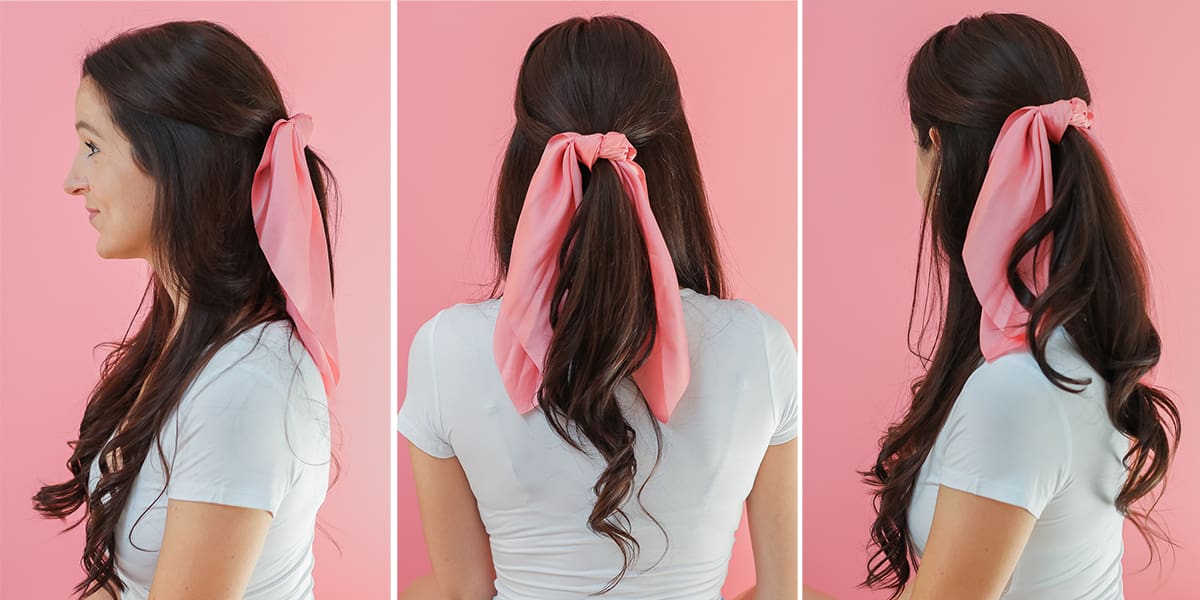 How to Wear Hair Scarves: 3 Easy-to-Wear Hairstyles + Fall Hair Refresh by popular beauty blogger Stephanie Ziajka on Diary of a Debutante, ways to wear hair scarves, how to wear a scarf in your hair, pink hair scarf, half up half down hair scarf hairstyle