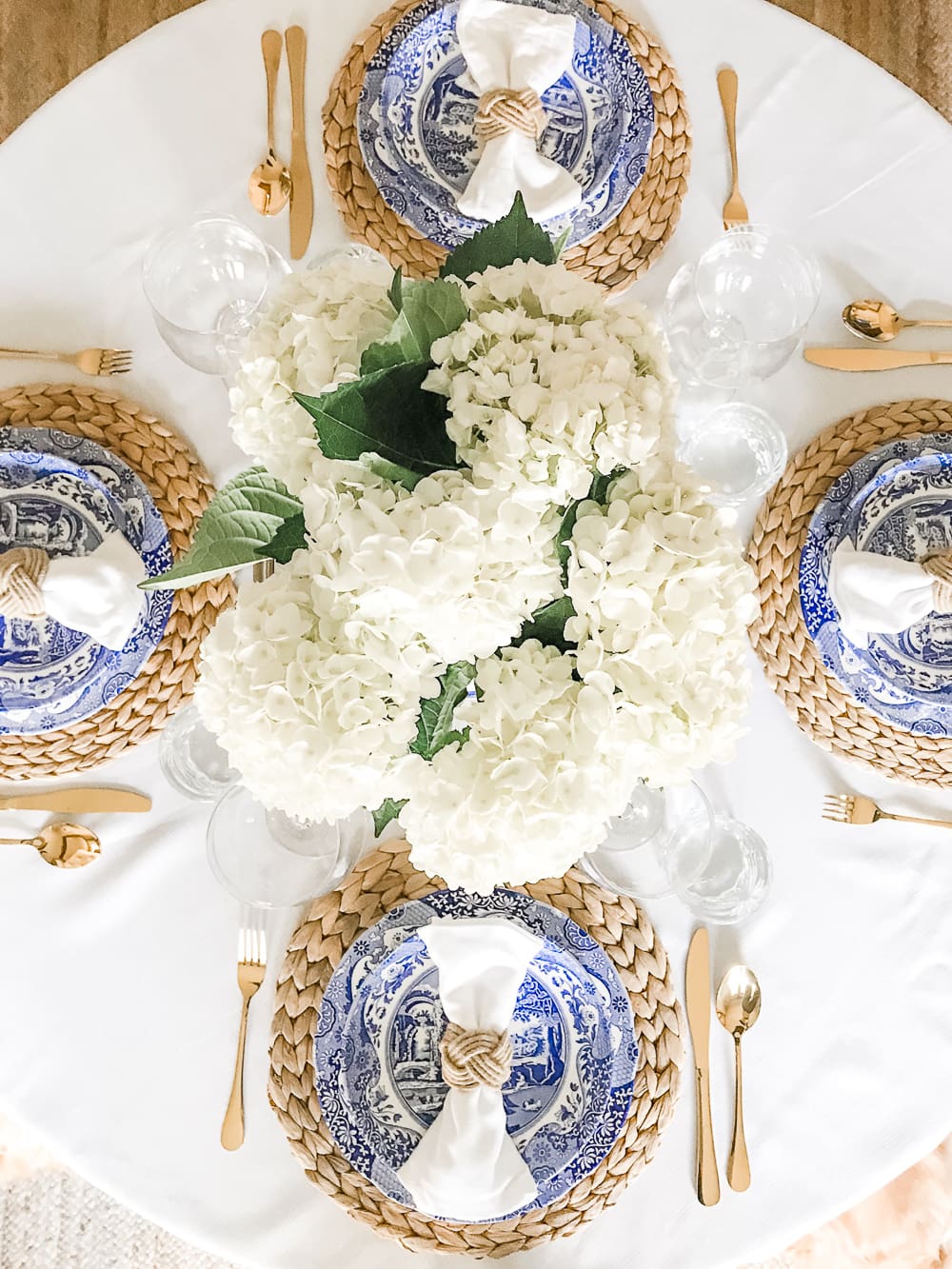 Blue and White Italian Tablescape Idea by popular home decor blogger Stephanie Ziajka on Diary of a Debutante, Spode Blue Italian Dinner Plates, Spode Blue Italian Pasta Bowls, blue and white table setting ideas, blue Italian tablescape, Italian tablescape ideas