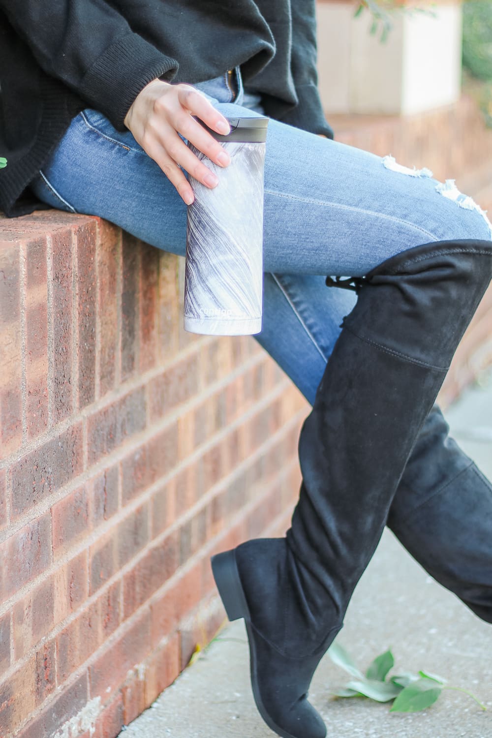 Time and Tru black over the knee boots, Contigo Couture SNAPSEAL Thermal Mug in black shell