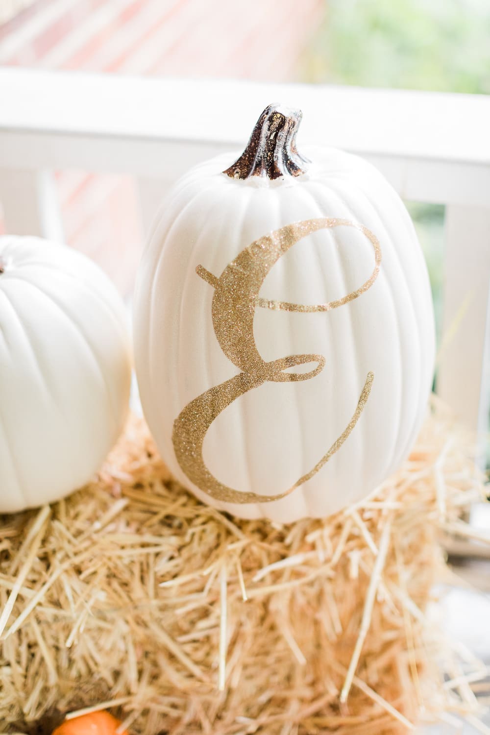 DIY Monogrammed Glitter Pumpkin Tutorial by popular DIY blogger Stephanie Ziajka on Diary of a Debutante, DIY fall decor ideas, Cricut monogram project, Cricut Explore Air 2 projects, monogrammed pumpkin tutorial, pumpkin decor ideas