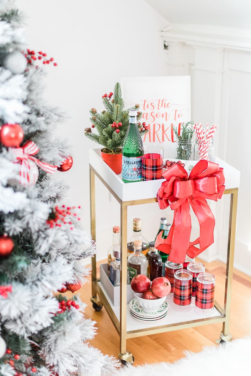 Christmas bar cart, Christmas bar cart styling ideas, holiday bar cart, holiday bar cart styling ideas, special edition Pellegrino bottle, popular lifestyle blogger Stephanie Ziajka, popular lifestyle blog Diary of a Debutante
