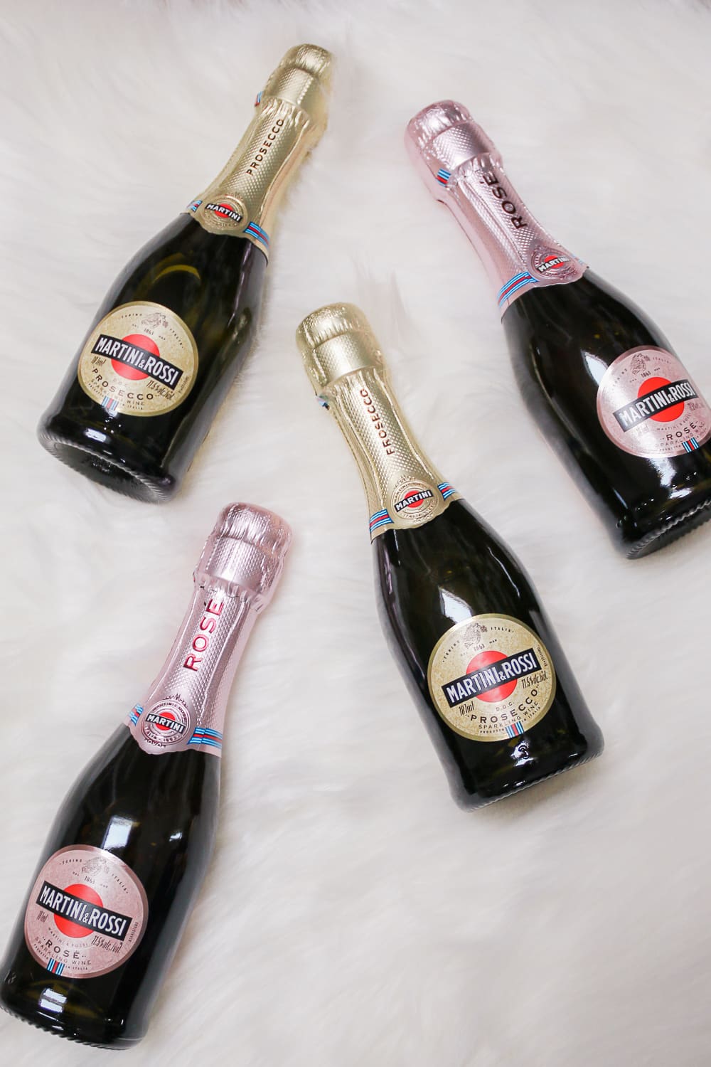 Martini and Rossi prosecco splits and Martini and Rossi rose splits used by blogger Stephanie Ziajka in her mini glitter bottles tutorial on Diary of a Debutante