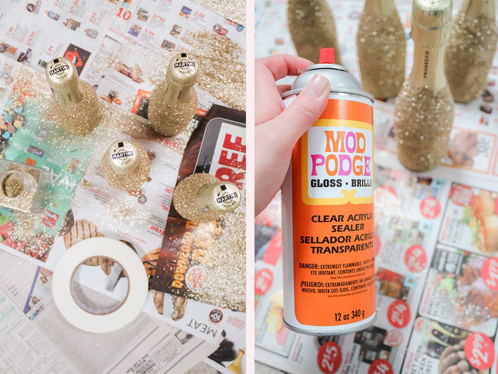 Mini glitter champagne bottle diy tutorial from popular diy blogger Stephanie Ziajka on Diary of a Debutante
