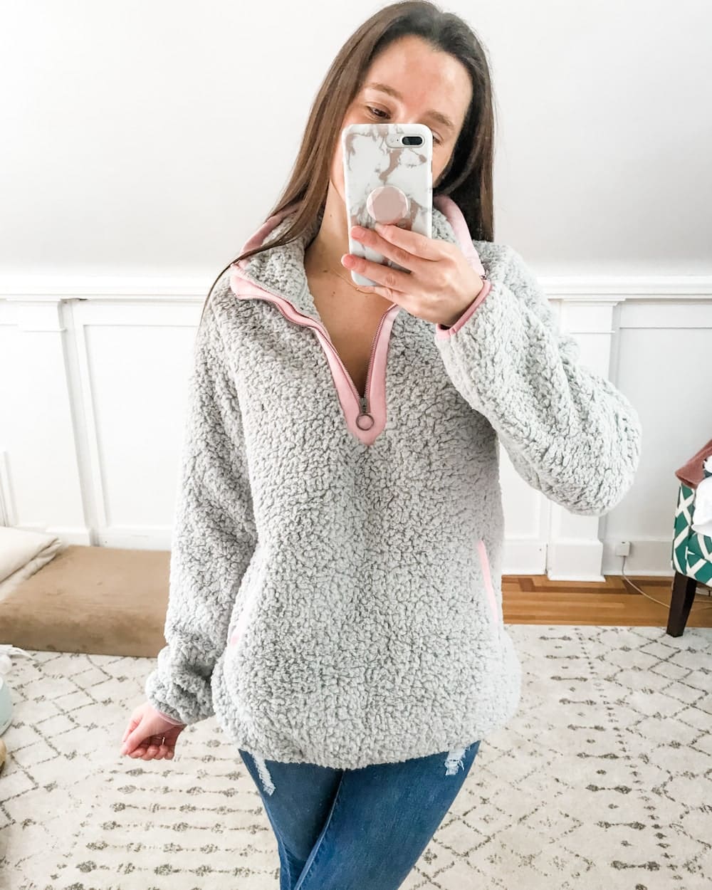 Top Amazon Winter Style Pick under $50- Womens Fleece Long Sleeve Zipper Sherpa Sweatshirt Fluffy Cozy Fleece Pullover Coat Outwear with Pocket in Gray