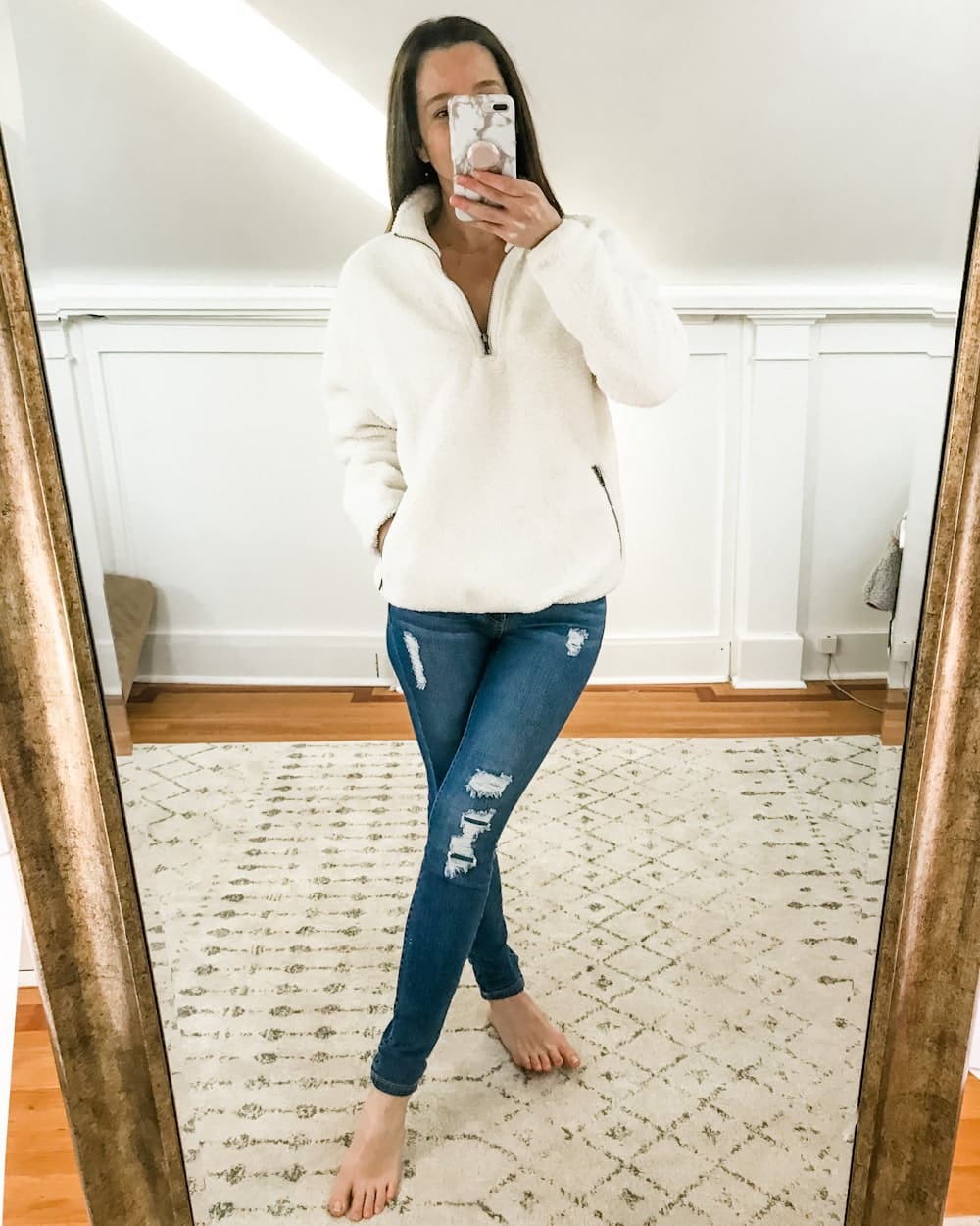 Amazon Daily Ritual Women's Teddy Bear Fleece Quarter Zip Jacket worn by affordable fashion blogger Stephanie Ziajka of Diary of a Debutante
