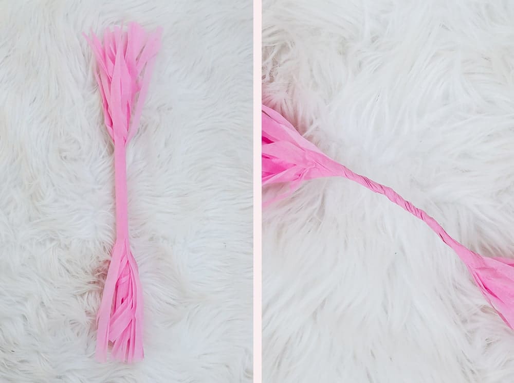 Step 5 of DIY blogger Stephanie Ziajka's easy tissue tassel tutorial on Diary of a Debutante