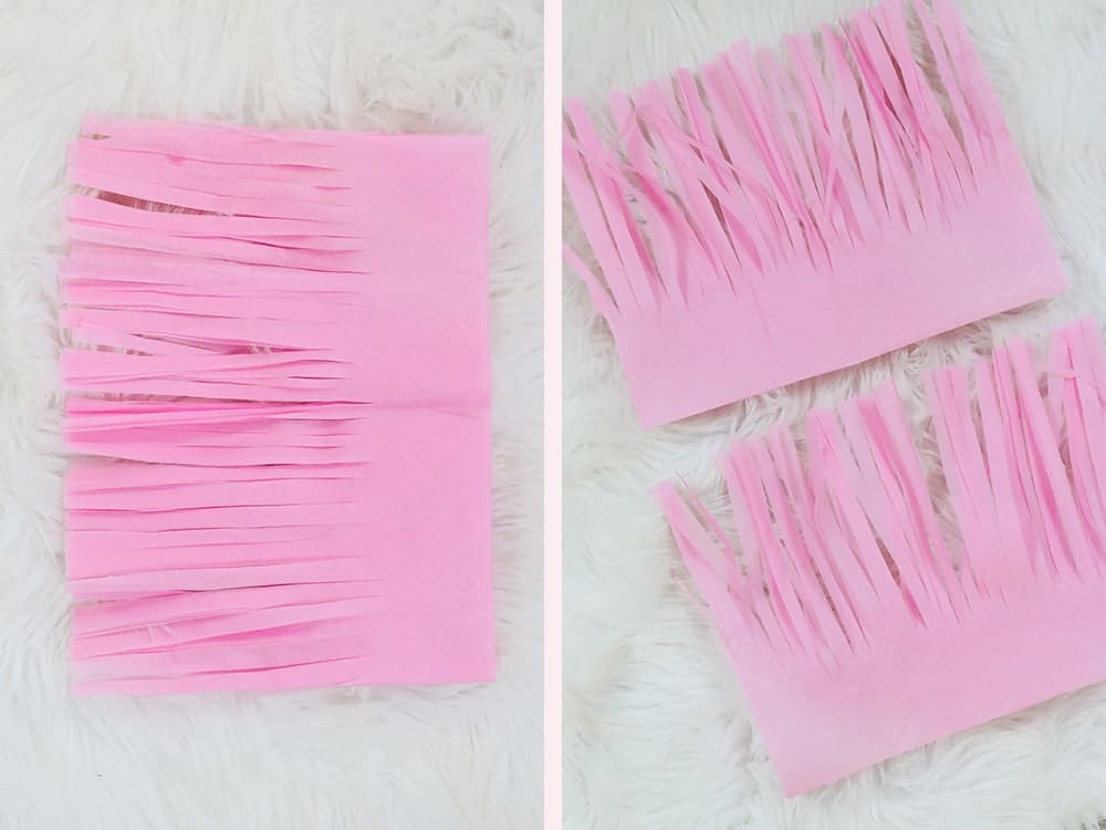 Step 3 of how to make tissue tassels by DIY blogger Stephanie Ziajka on Diary of a Debutante