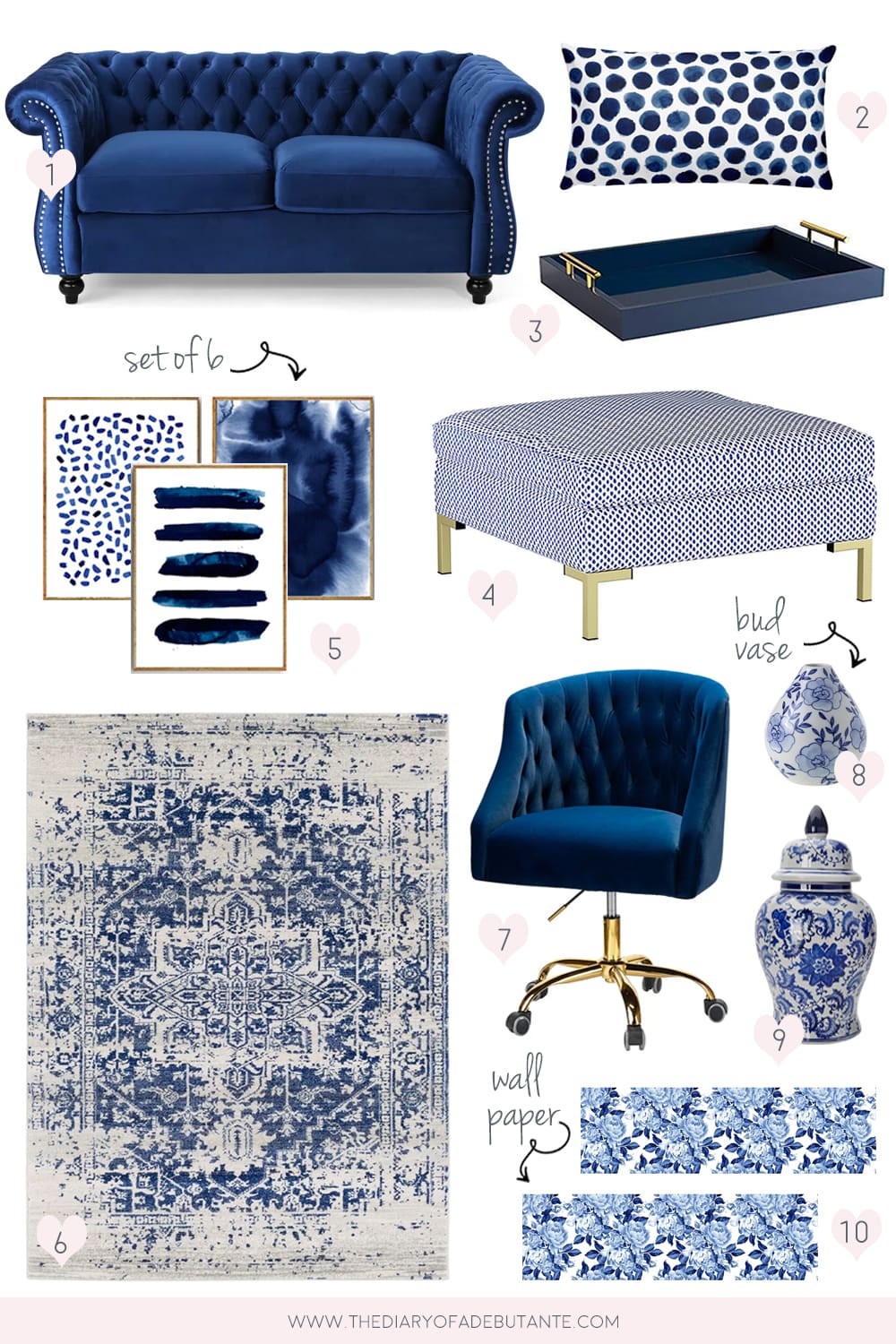Blue and white decorating ideas from blogger Stephanie Ziajka on Diary of a Debutante