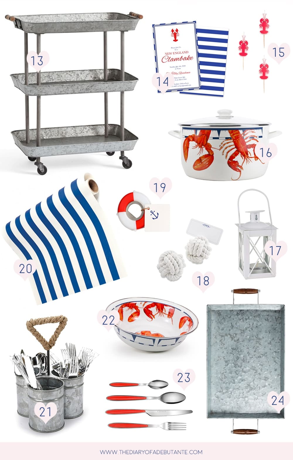 Blogger Stephanie Ziajka shares a handful of clambake party ideas, including clambake party favors and clambake party invitations, on Diary of a Debutante