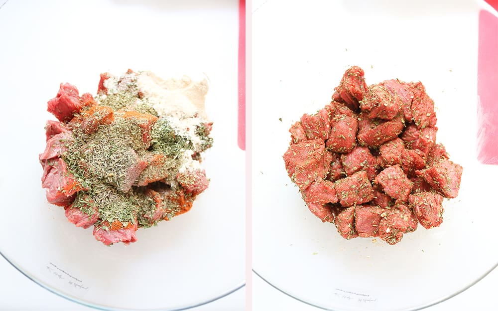 Blogger Stephanie Ziajka shows step one of her oven baked shish kabobs recipe on Diary of a Debutante