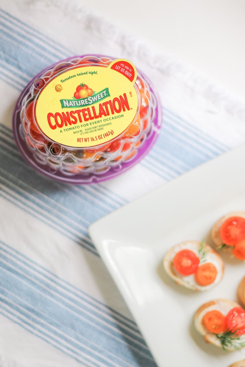 Southern lifestyle blogger Stephanie Ziajka uses NatureSweet Constellation tomatoes to create an easy summer starter on Diary of a Debutante