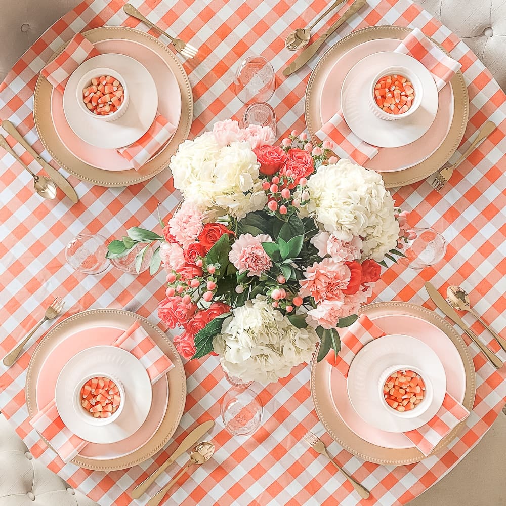 Pink and orange Halloween table decor ideas by southern lifestyle blogger Stephanie Ziajka on Diary of a Debutante