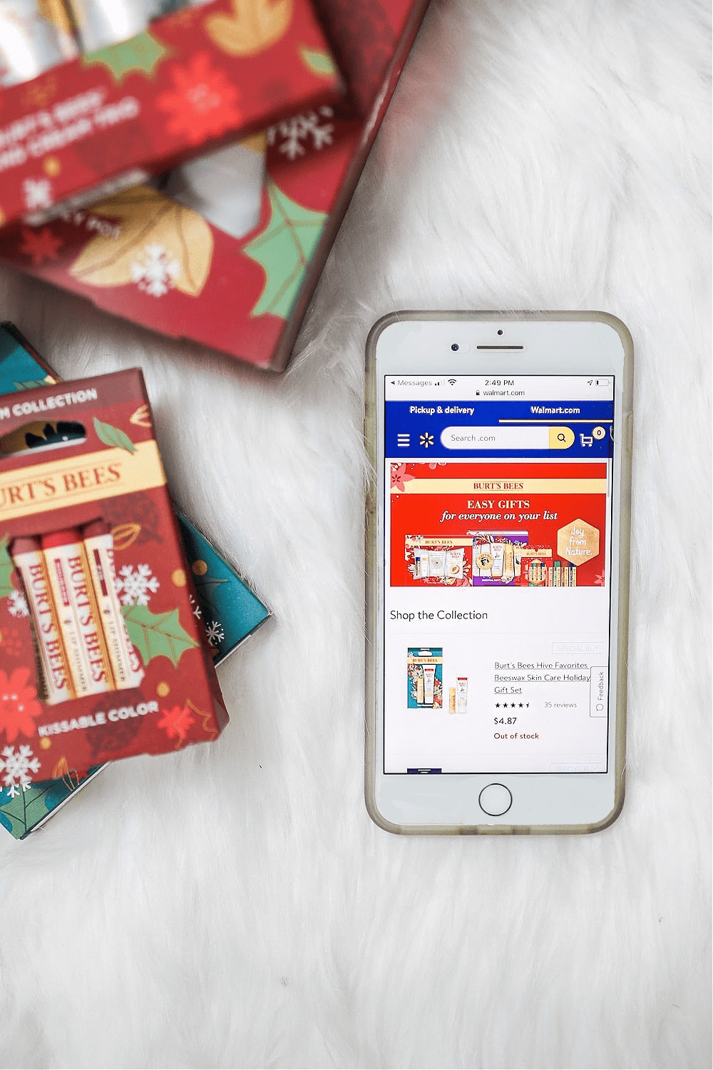 Blogger Stephanie Ziajka shows how to use the Walmart app to shop Burt's Bees gift sets and get free shipping on Diary of a Debutante