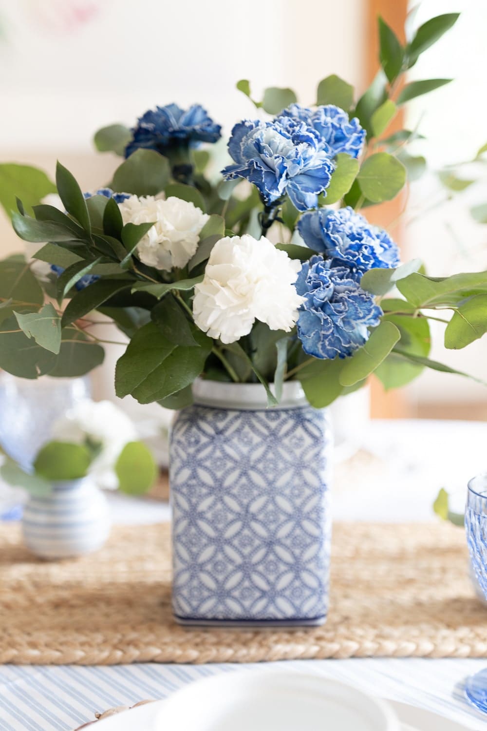 Blue and white Father's Day centerpiece designed by blogger Stephanie Ziajka on Diary of a Debutante