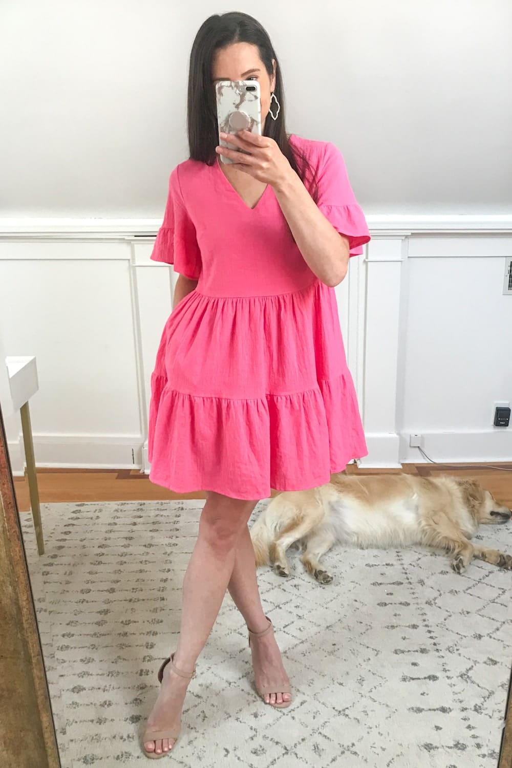 Amazon pink ruffle shift dress tried on by affordable fashion blogger Stephanie Ziajka on Diary of a Debutante