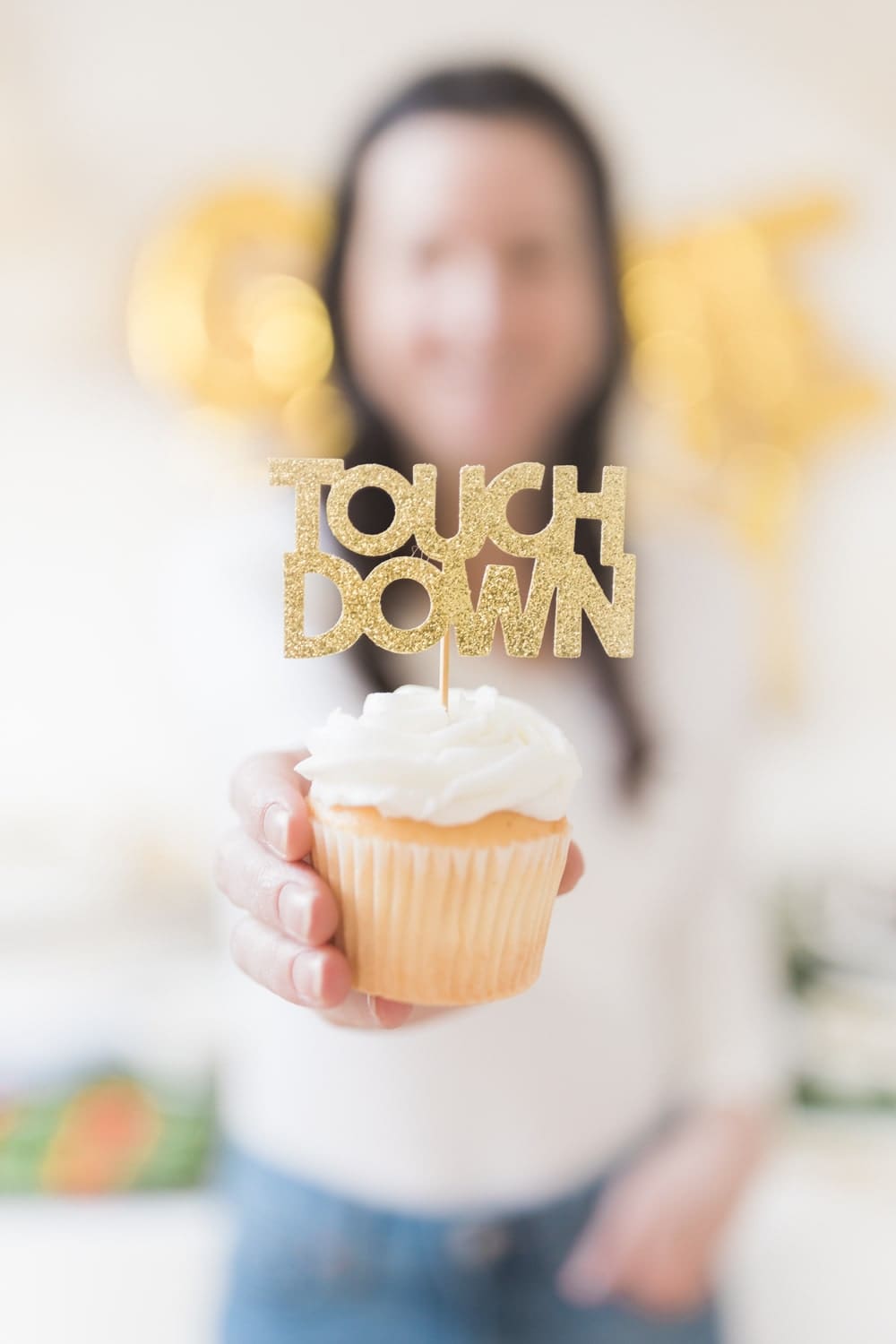 Football game desserts decorated with glitter touchdown cocktail picks on Diary of a Debutante