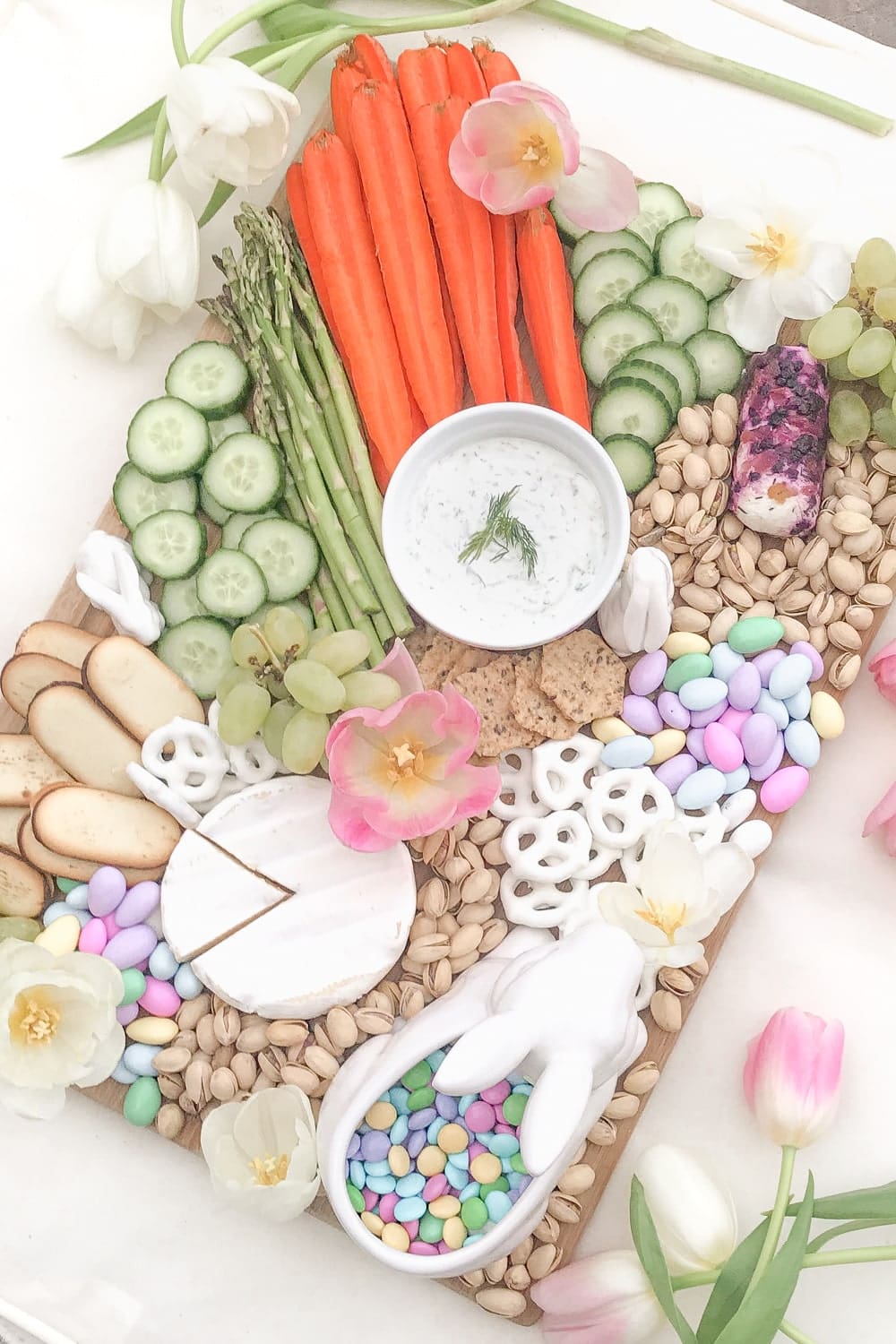 Easter charcuterie board created by blogger Stephanie Ziajka on Diary of a Debutante