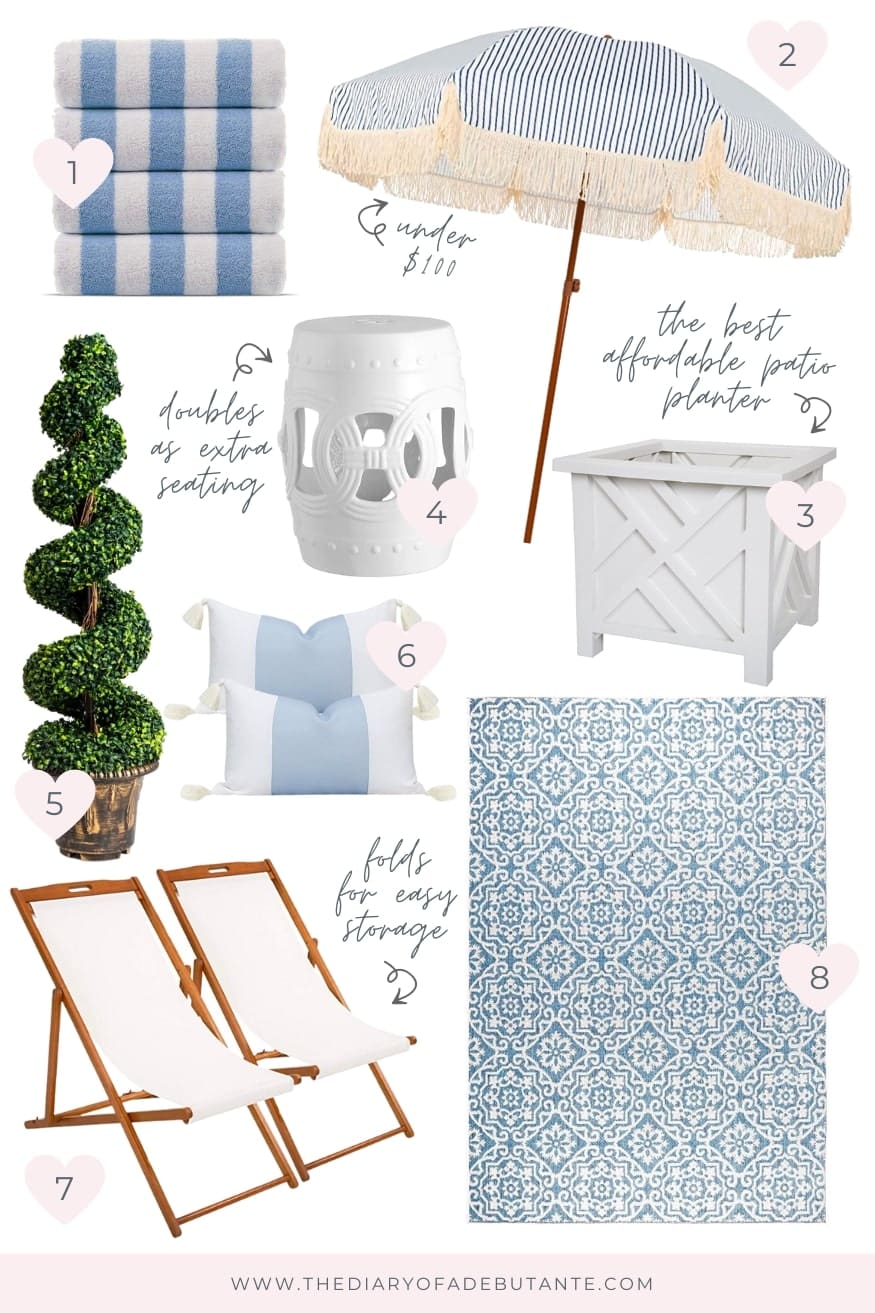 Affordable coastal patio beach decor curated by blogger Stephanie Ziajka on Diary of a Debutante