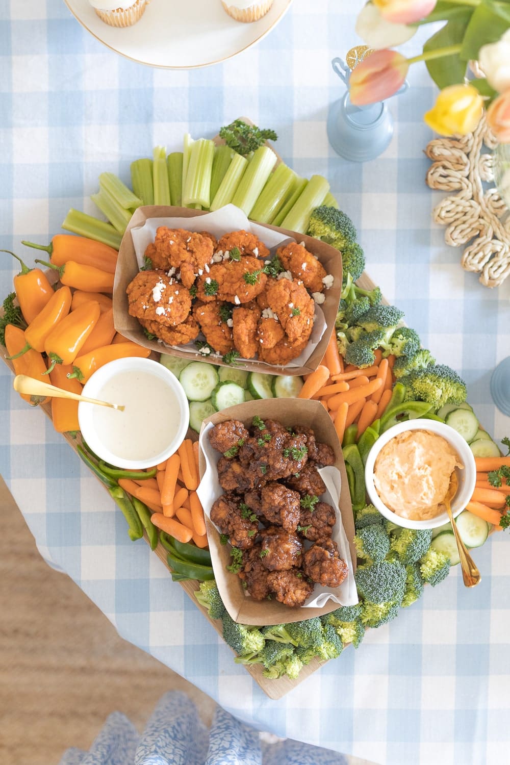 Chicken wing charcuterie board made by southern lifestyle blogger Stephanie Ziajka on Diary of a Debutante