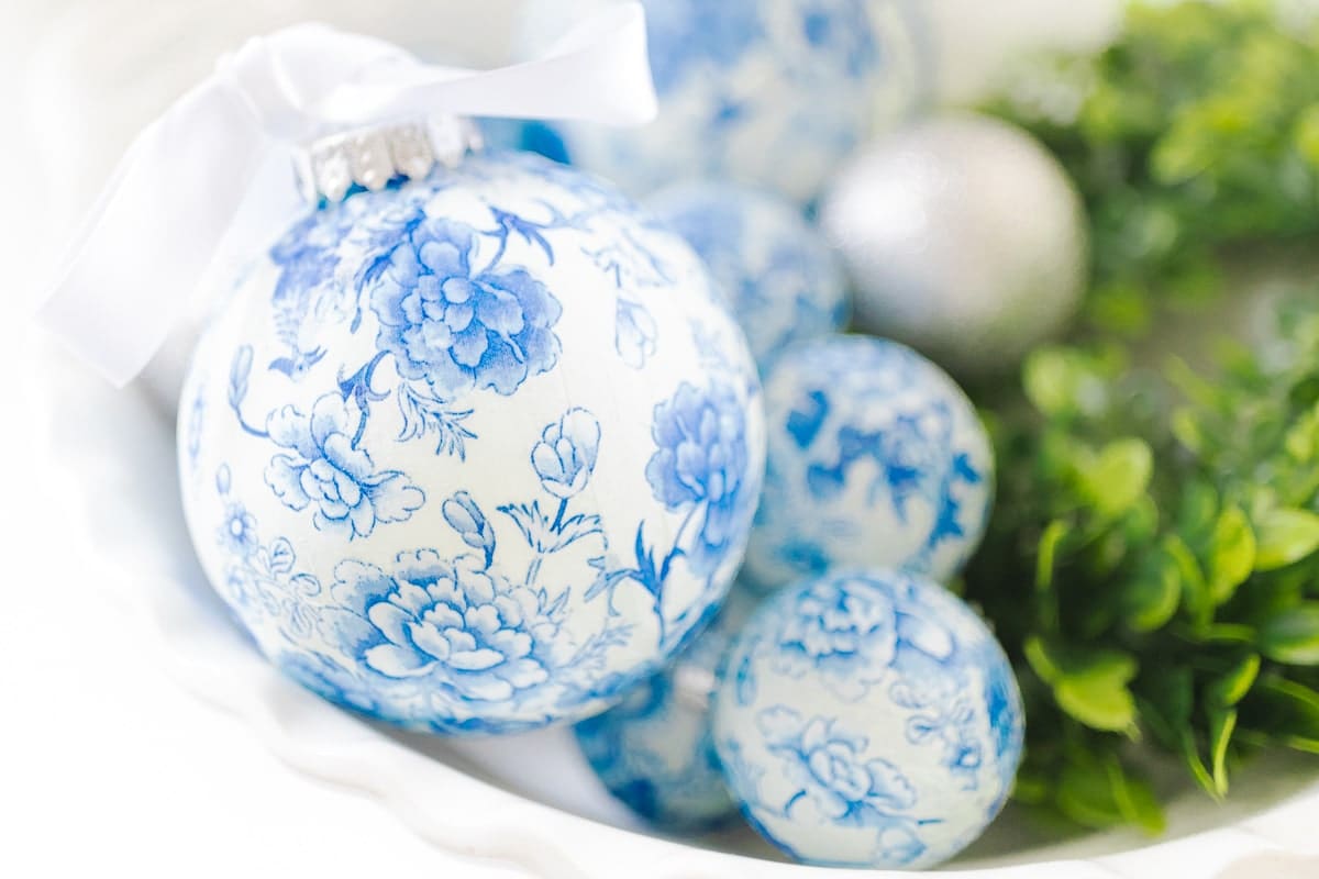 DIY blogger Stephanie Ziajka shares an easy decoupage ornaments tutorial on Diary of a Debutante