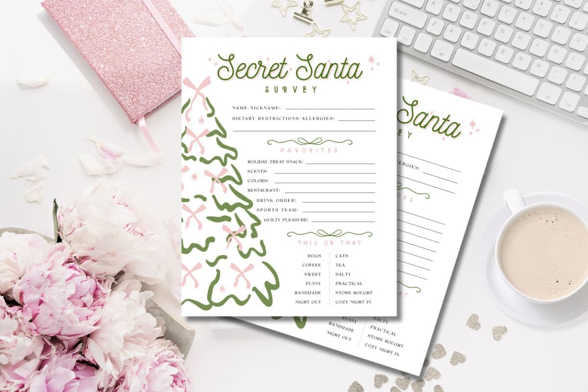 Secret Santa survey and gift questionnaire designed by Debutante Studio