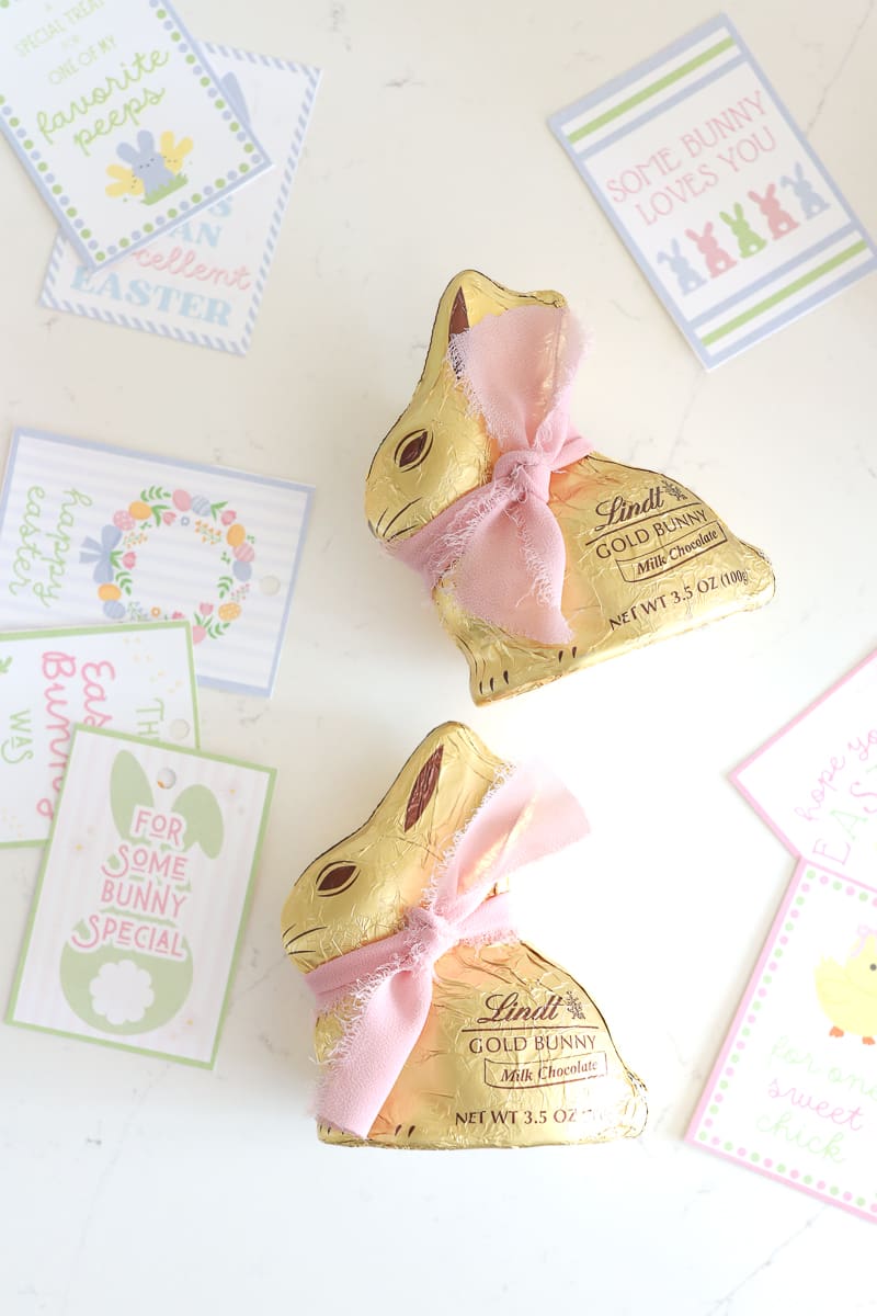Lindt gold chocolate bunnies with pink chiffon ribbon on Diary of a Debutante Lindt gold chocolate bunnies with pink chiffon ribbon on Diary of a Debutante