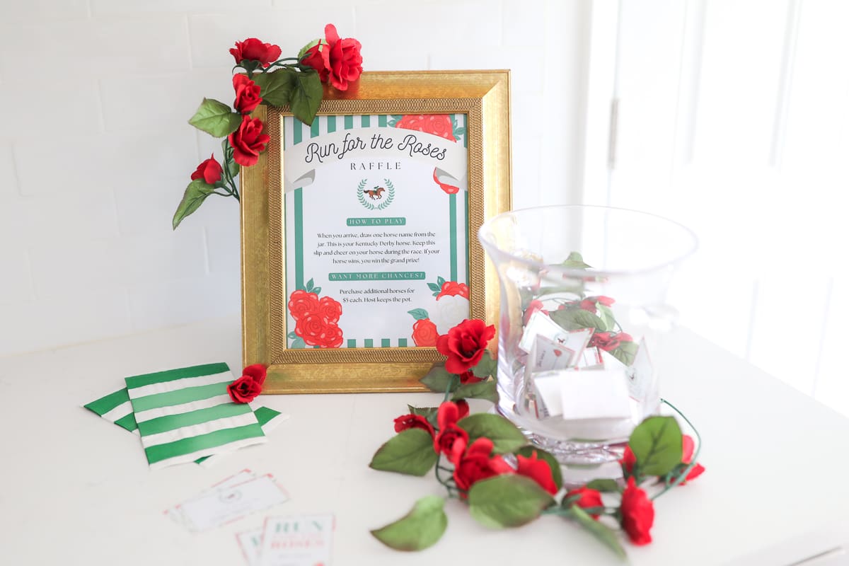 Stylish Kentucky Derby party table with printable games and Southern-inspired decor